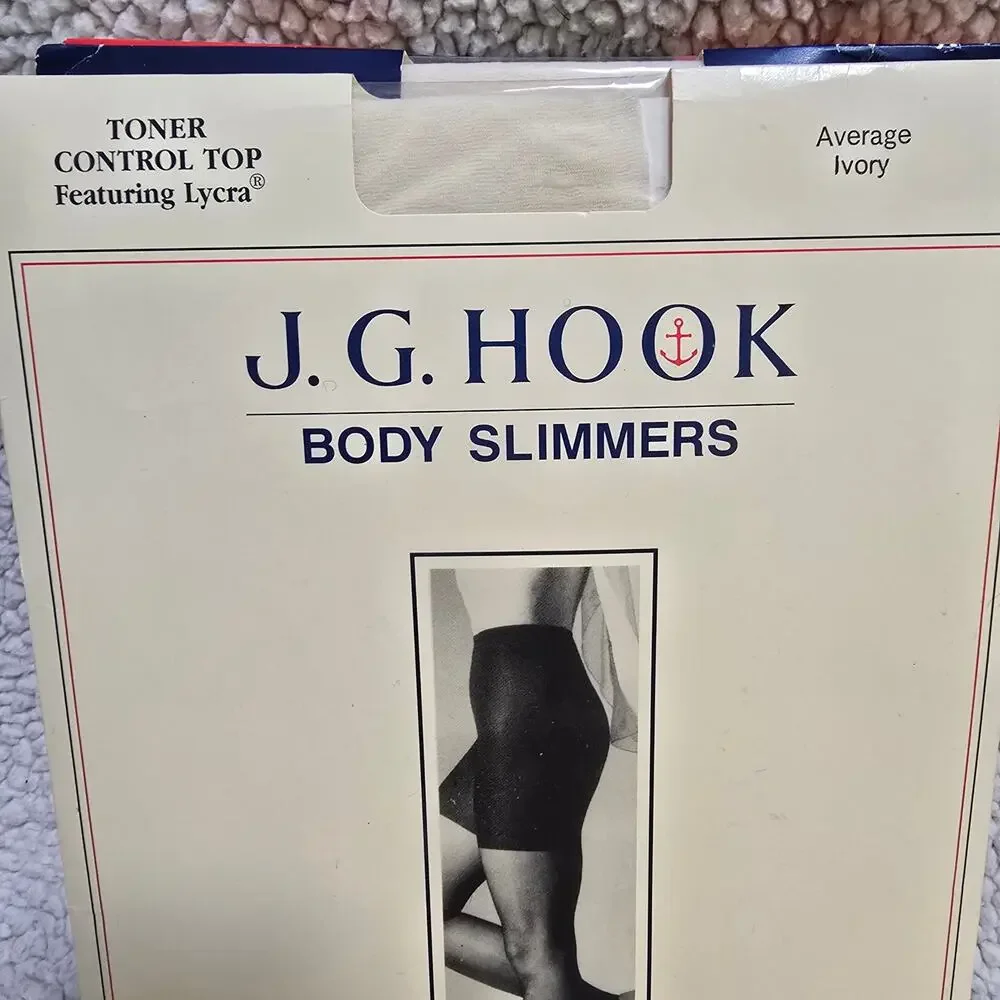 Vintage J.G. Hook Pantyhose Lot 3 Average Ivory Navy Control Top Deadstock